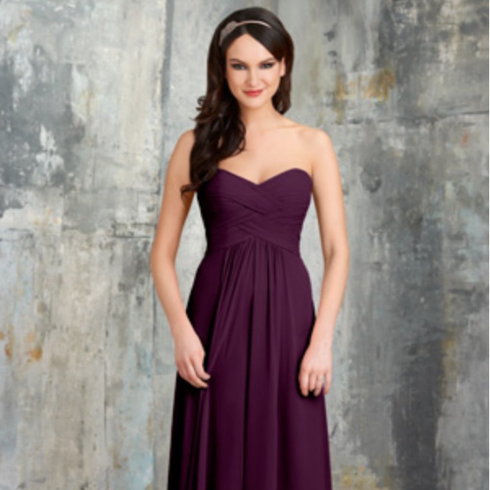 Bari Jay Purple Strapless Bridesmaid Dress